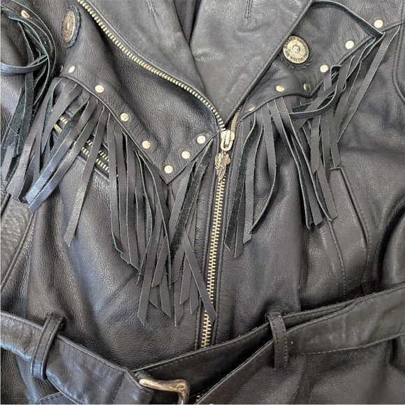 Harley-Davidson Black Leather Jacket with Studs and Fringe - Picture 2 of 11